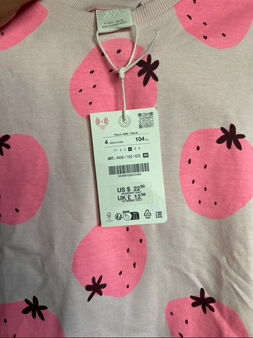 Zara White Tee with Pink Strawberry Print